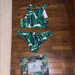 Cupshe palm leaves two piece bathing suit new